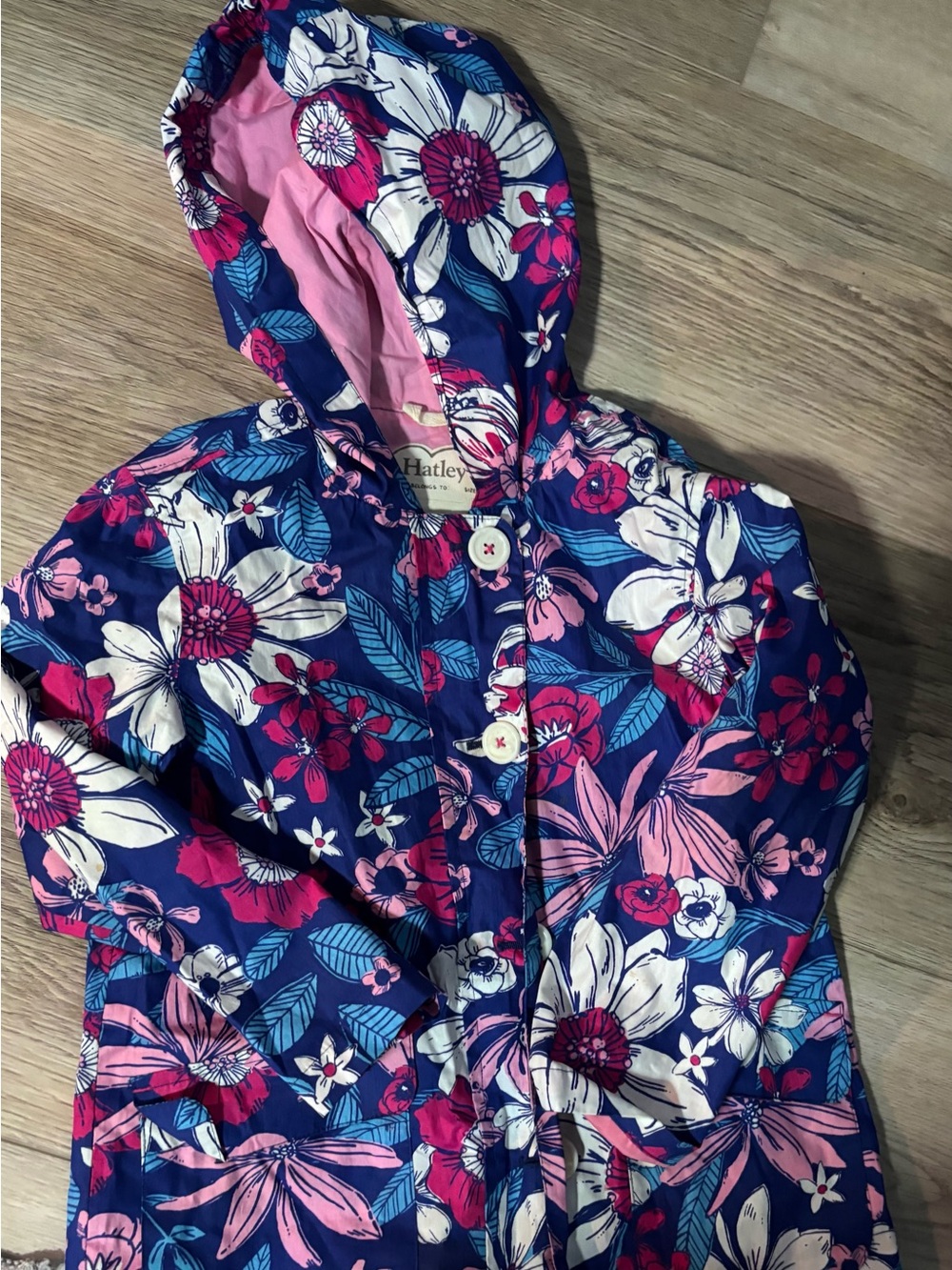 Hatley Girls' Floral Hooded Raincoat - Navy & Pink size 6